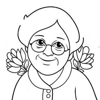 Niedliche Oma mit Blumen Ausmalbild | Frohen Muttertag Oma Ausmalbild