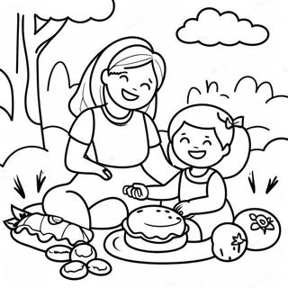 Frohes Picknick von Mama und Tochter Ausmalbild | Mama und Tochter Ausmalbild