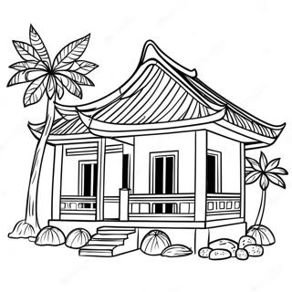 Traditionelles Vietnamesisches Haus Ausmalbild | Vietnam Ausmalbild