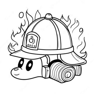 Süßer Feuerwehrmann-Hut mit Feuerwehrauto Ausmalbild | Feuerwehrmann Hut Ausmalbild