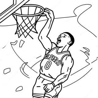 Dynamischer Russell Westbrook Dunk Ausmalbild | Russell Westbrook Ausmalbild