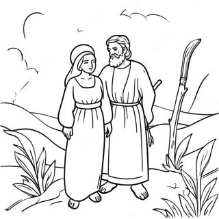 Abraham und Sarah biblische Szene Ausmalbild | Abraham und Sarah Ausmalbild