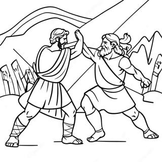 David und Sauls episches Kampf Ausmalbild | David und Saul Ausmalbild