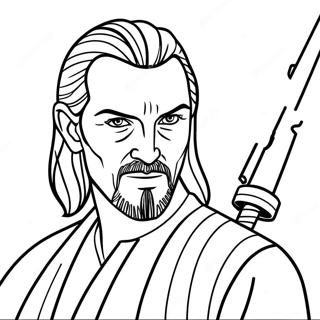 Qui Gon Jinn mit Lichtschwert Ausmalbild | Qui Gon Jinn Ausmalbild