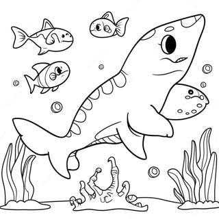 Buntes Dinosaurier Hai Unterwasserszene Ausmalbild | Dinosaurier Hai Ausmalbild