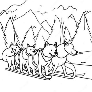 Hundeschlitten-Team in Aktion Ausmalbild | Schlittenhund Ausmalbild