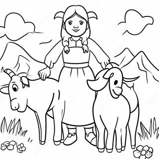 Heidi mit ihren Ziegen Ausmalbild | Heidi Ausmalbild