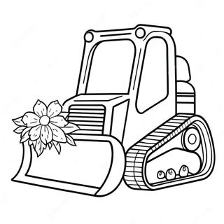 Niedlicher Kompaktlader mit Blumen Ausmalbild | Gleiskettenlader Ausmalbild
