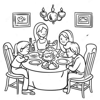 Gemütliche Familienszene beim Abendessen Ausmalbild | Familienessen Ausmalbild