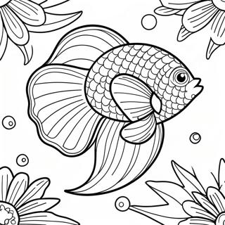 Bunter Betta Fisch beim Schwimmen Ausmalbild | Betta Fisch Ausmalbild