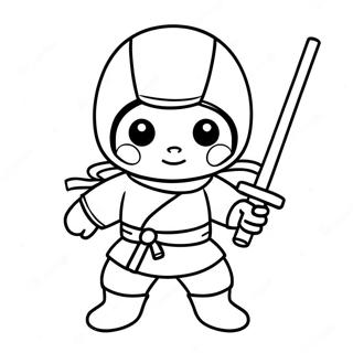 Süßer Ninja mit Katana Ausmalbild | Hallo Ninja Ausmalbild
