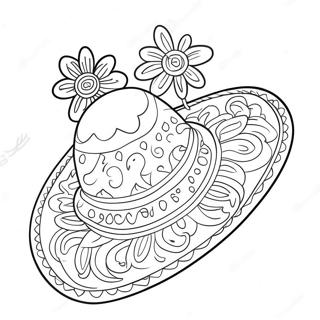 Bunter Sombrero mit Blumen Ausmalbild | Sombrero Ausmalbild