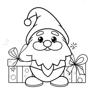 Festlicher Weihnachtswichtel mit Geschenken Ausmalbild | Weihnachtsgnom Ausmalbild
