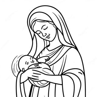 Maria hält das Baby Jesus Ausmalbild | Maria und Josef Ausmalbild