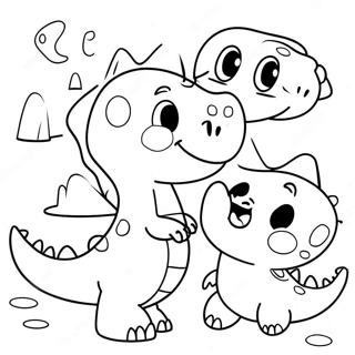 Niedlicher Gogo Dino, der mit Freunden spielt Ausmalbild | Gogo Dino Ausmalbild
