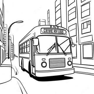 Bunter Stadtbus, der durch die Straßen fährt Ausmalbild | Stadtbus Ausmalbild
