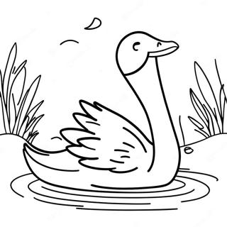 Eleganter Schwan in einem Teich Ausmalbild | Schwanensee Ausmalbild