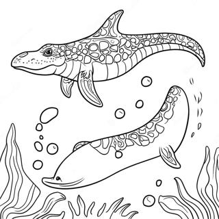 Mosasaurus Schwimmen im Ozean Ausmalbild | Mosasaurus Ausmalbild
