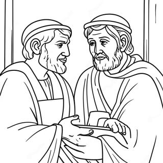 Ausmalbild von Petrus und Johannes aus Apostelgeschichte 3 | Apostelgeschichte 3 Ausmalbild