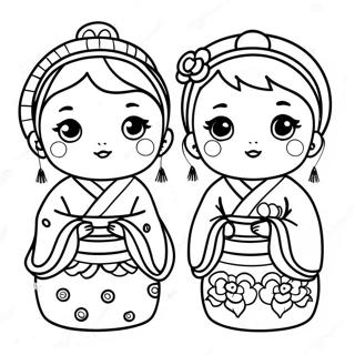 Niedliche Hinamatsuri-Puppen Ausmalbild | Hinamatsuri Ausmalbild
