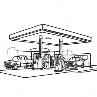 Beschäftigte Tankstellen-Szene Ausmalbild | Tankstelle Ausmalbild