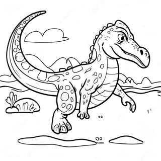 Baryonyx, der im Wasser schwimmt - Ausmalbild | Baryonyx Ausmalbild