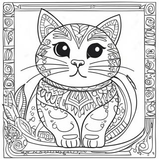 Buntes Laurel Burch Katze Ausmalbild | Laurel Burch Ausmalbild