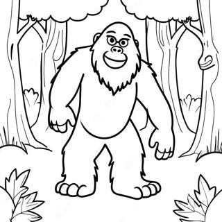 Lustiger Sneaky Sasquatch im Wald Ausmalbild | Sneaky Sasquatch Ausmalbild