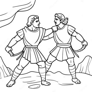 David und Jonathan im Kampf Ausmalbild | David und Jonathan Ausmalbild