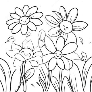 Bunte Frühlingsblumen Ausmalbild | Frühling Vorwärts Ausmalbild