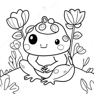 Niedlicher Frosch Squishmallow mit Blumen Ausmalbild | Frosch Squishmallow Ausmalbild