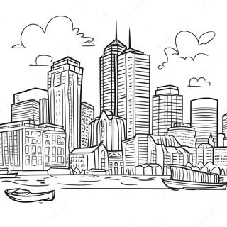 Bunte Boston Skyline Ausmalbild | Massachusetts Ausmalbild