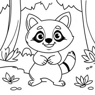 Niedlicher Waschbär, der im Wald spielt Ausmalbild | Waschbär Ausmalbild