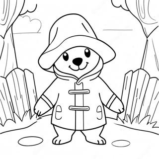 Abenteuerlicher Paddington Bär im Regenmantel Ausmalbild | Paddington Bär Ausmalbild
