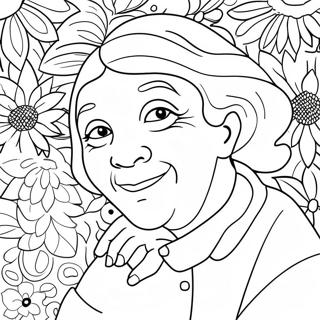 Süße Oma mit Blumen Ausmalbild | Beste Oma Ausmalbild