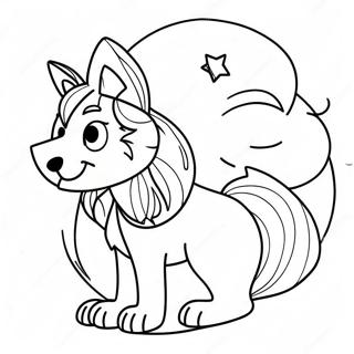 Wolf Anime Mädchen mit Mond Hintergrund Ausmalbild | Wolf Anime Mädchen Ausmalbild