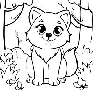 Niedliches Wolf Anime Mädchen im Fantasiewald Ausmalbild | Wolf Anime Mädchen Ausmalbild