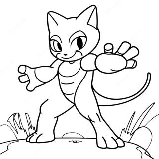 Mewtwo in Kampfpose Ausmalbild | Mewtu Ausmalbild