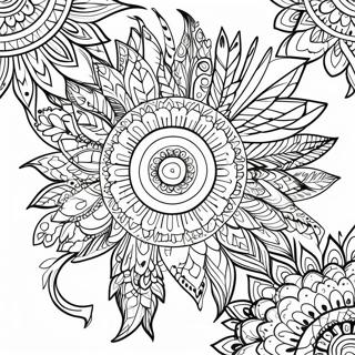Buntes Feder Mandala Ausmalbild | Feder Ausmalbild