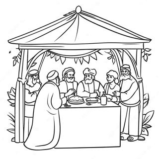 Festliches Sukkot Feier Ausmalbild | Sukkot Ausmalbild