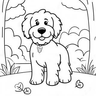 Flauschiger Goldendoodle spielt im Park Ausmalbild | Goldendoodle Ausmalbild