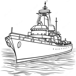Klassisches Schlachtschiff auf See Ausmalbild | Schlachtschiff Ausmalbild