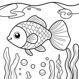 Goldfisch schwimmt in einem bunten Aquarium Ausmalbild | Goldfisch Ausmalbild