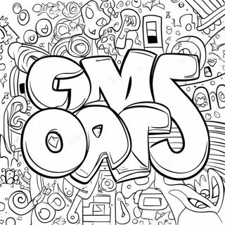 Buntes Ausmalbild von Schimpfwörtern als Graffiti | Schimpwort Graffiti Ausmalbild