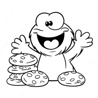 Glückliches Keksmonster mit Keksen Ausmalbild | Keksmonster Ausmalbild