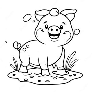 Glückliches Schweinchen, das im Schlamm spielt Ausmalbild | Schweinchen Ausmalbild