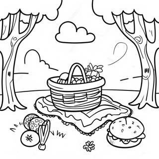Picknick-Szene mit buntem Decke Ausmalbild | Picknick Ausmalbild
