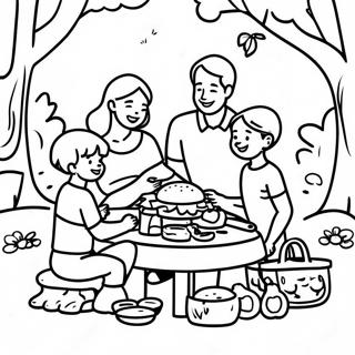 Glückliche Familie genießt ein Picknick Ausmalbild | Picknick Ausmalbild