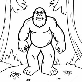 Abenteuerlicher Bigfoot im Wald Ausmalbild | Bigfoot Ausmalbild