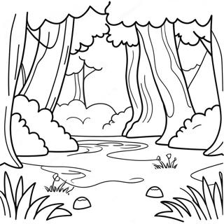 Charmante Waldlandschaft Ausmalbild | Einfache Landschaft Ausmalbild